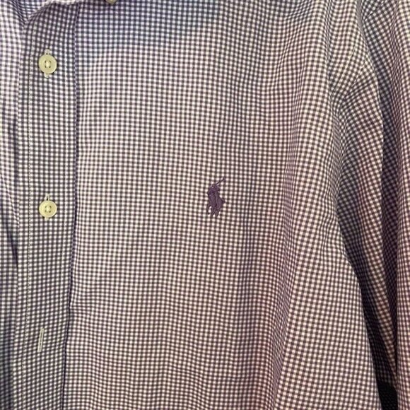 Mens Ralph Lauren Shirt Long sleeve Size 34/35 - 16.5" Purple/White Checker - Picture 3 of 5